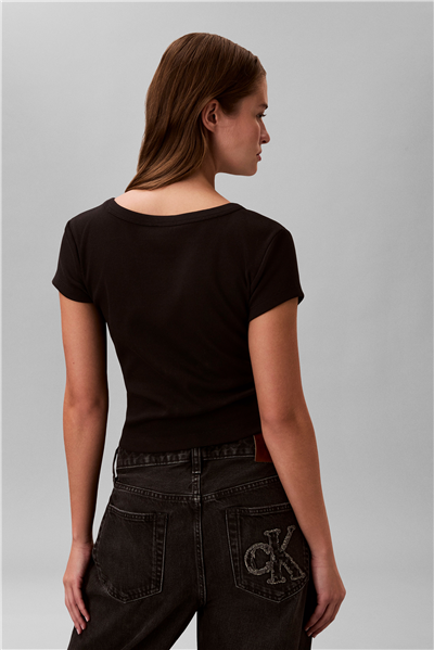 Calvin Klein A- Woven Label 2X2 Rib Baby Tee Kadın Bisiklet Yaka T-Shirt