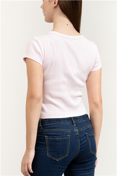 Calvin Klein A- Woven Label 2X2 Rib Baby Tee Kadın Bisiklet Yaka T-Shirt