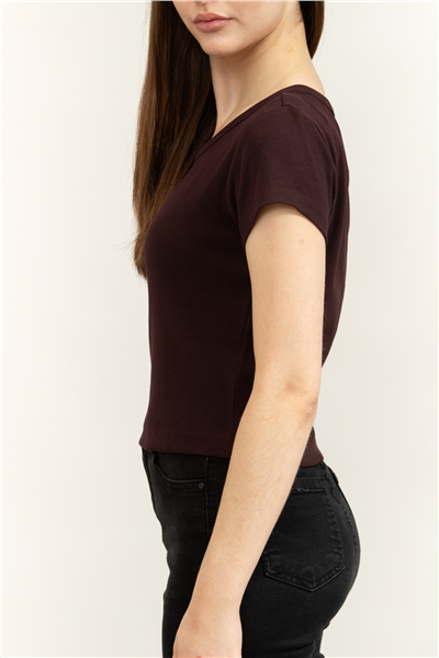 Calvin Klein A- Woven Label 2X2 Rib Baby Tee Kadın Bisiklet Yaka T-Shirt