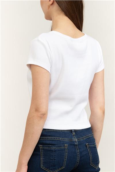 Calvin Klein A- Woven Label 2X2 Rib Baby Tee Kadın Bisiklet Yaka T-Shirt