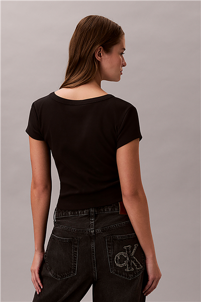 Calvin Klein A- Woven Label 2X2 Rib Baby Tee Kadın Bisiklet Yaka T-Shirt