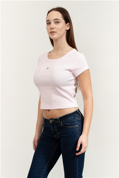 Calvin Klein A- Woven Label 2X2 Rib Baby Tee Kadın Bisiklet Yaka T-Shirt