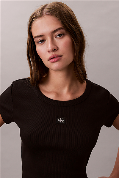 Calvin Klein A- Woven Label 2X2 Rib Baby Tee Kadın Bisiklet Yaka T-Shirt