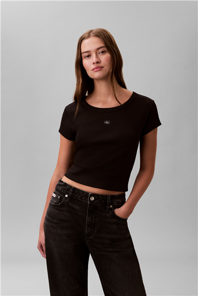 Calvin Klein A- Woven Label 2X2 Rib Baby Tee Kadın Bisiklet Yaka T-Shirt