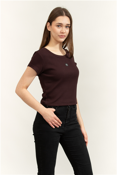 Calvin Klein A- Woven Label 2X2 Rib Baby Tee Kadın Bisiklet Yaka T-Shirt