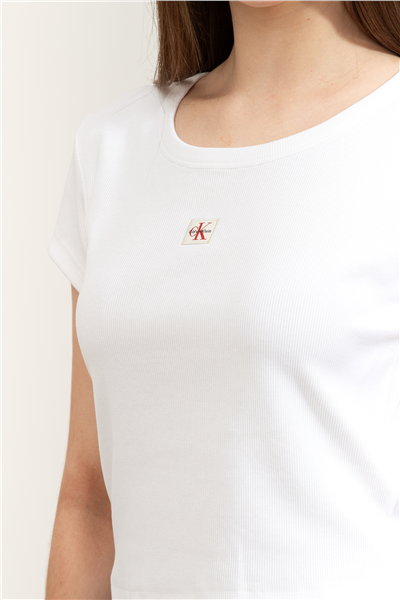 Calvin Klein A- Woven Label 2X2 Rib Baby Tee Kadın Bisiklet Yaka T-Shirt