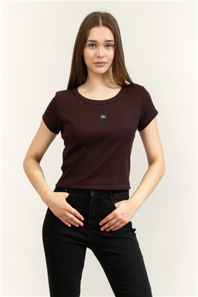 Calvin Klein A- Woven Label 2X2 Rib Baby Tee Kadın Bisiklet Yaka T-Shirt