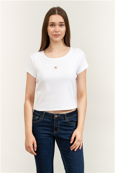 Calvin Klein A- Woven Label 2X2 Rib Baby Tee Kadın Bisiklet Yaka T-Shirt