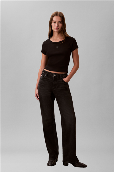 Calvin Klein A- Woven Label 2X2 Rib Baby Tee Kadın Bisiklet Yaka T-Shirt