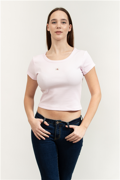 Calvin Klein A- Woven Label 2X2 Rib Baby Tee Kadın Bisiklet Yaka T-Shirt