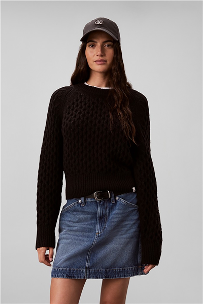 Calvin Klein Alpaca Honeycomb Cable Pullover Kadın Triko Siyah