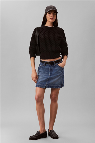 Calvin Klein Alpaca Honeycomb Cable Pullover Kadın Triko Siyah