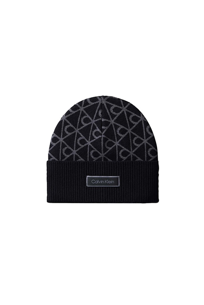 Calvin Klein Aop Jcq Wool Beanie Erkek Bere Siyah