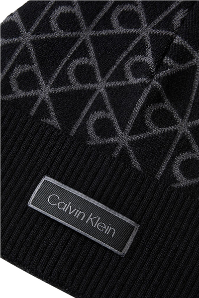 Calvin Klein Aop Jcq Wool Beanie Erkek Bere Siyah