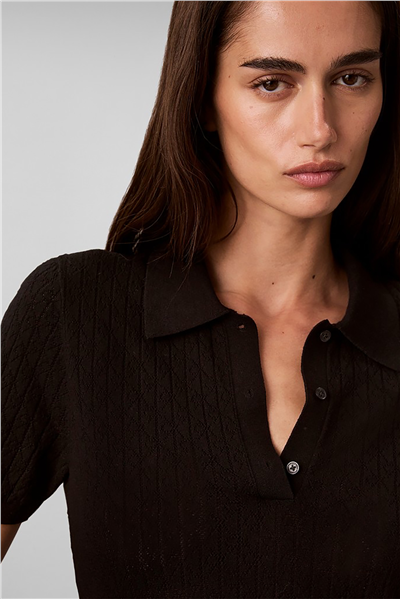 Calvin Klein Aop Pointelle Polo Kadın Triko Siyah