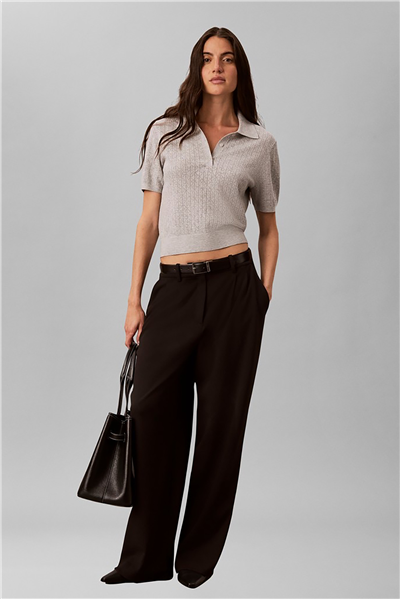 Calvin Klein Aop Pointelle Polo Kadın Triko Gri