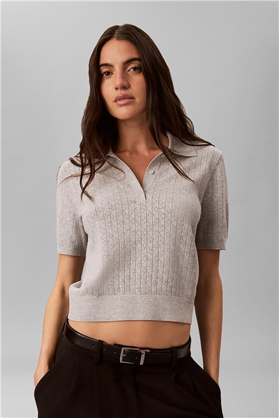 Calvin Klein Aop Pointelle Polo Kadın Triko Gri