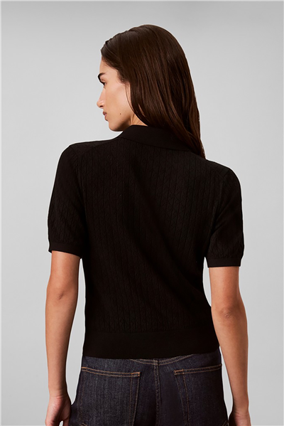 Calvin Klein Aop Pointelle Polo Kadın Triko Siyah