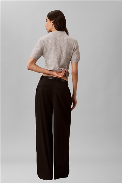 Calvin Klein Aop Pointelle Polo Kadın Triko Gri