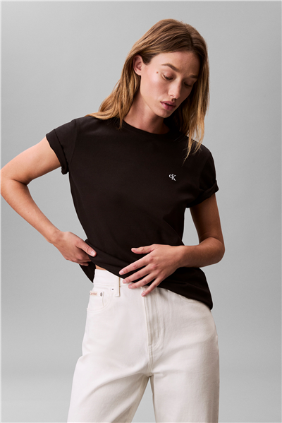 Calvin Klein Ss Monogram Crew Tee Kadın Bisiklet Yaka T-Shirt Siyah