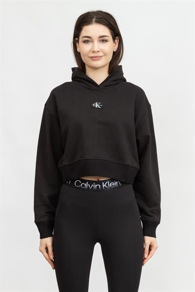 Calvin Klein Badge Wide Sleeves Crop Hoodie Kadın Kapüşonlu Sweatshirt