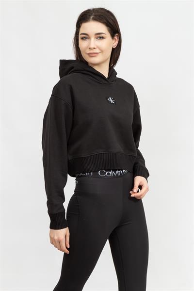 Calvin Klein Badge Wide Sleeves Crop Hoodie Kadın Kapüşonlu Sweatshirt