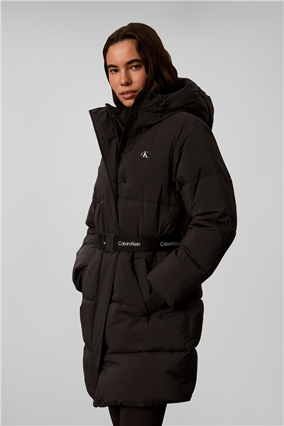 Calvin Klein Belted Midweight Long Puffer Kadın Mont Siyah