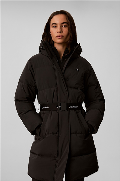 Calvin Klein Belted Midweight Long Puffer Kadın Mont Siyah