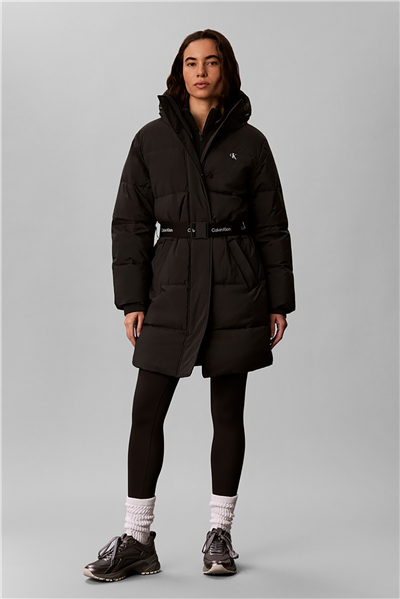 Calvin Klein Belted Midweight Long Puffer Kadın Mont Siyah