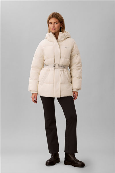 Calvin Klein Belted Midweight Puffer Kadın Mont Beyaz