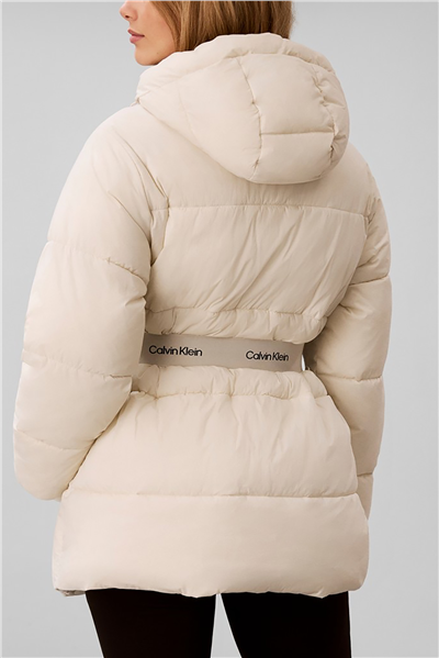 Calvin Klein Belted Midweight Puffer Kadın Mont Beyaz