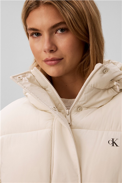 Calvin Klein Belted Midweight Puffer Kadın Mont Beyaz