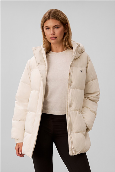 Calvin Klein Belted Midweight Puffer Kadın Mont Beyaz