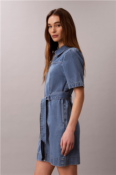 Calvin Klein Belted Shirt Dress Radio Blues Kadın Elbise