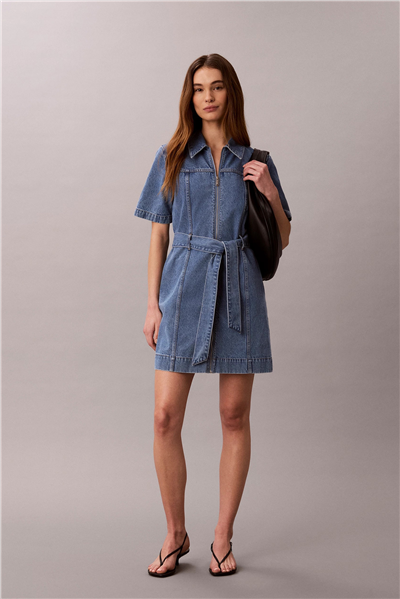 Calvin Klein Belted Shirt Dress Radio Blues Kadın Elbise