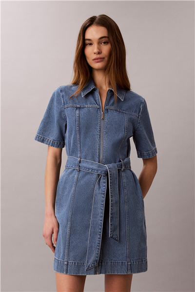 Calvin Klein Belted Shirt Dress Radio Blues Kadın Elbise