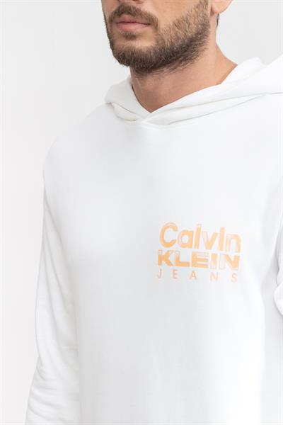 Calvin Klein Bold Color Institutional Hoody Erkek Kapüşonlu Sweatshirt Beyaz