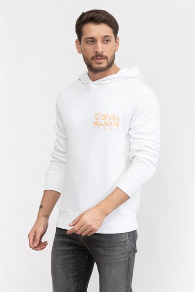 Calvin Klein Bold Color Institutional Hoody Erkek Kapüşonlu Sweatshirt Beyaz
