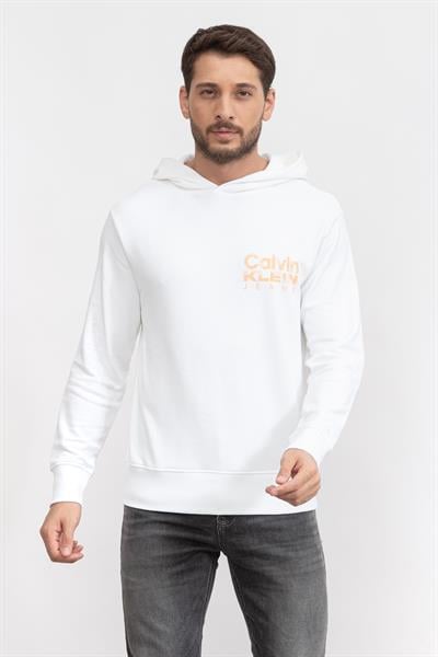 Calvin Klein Bold Color Institutional Hoody Erkek Kapüşonlu Sweatshirt Beyaz