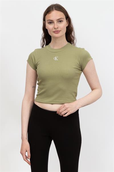 Calvin Klein Ck Rib Cropped Slim Tee Kadın Bisiklet Yaka T-Shirt