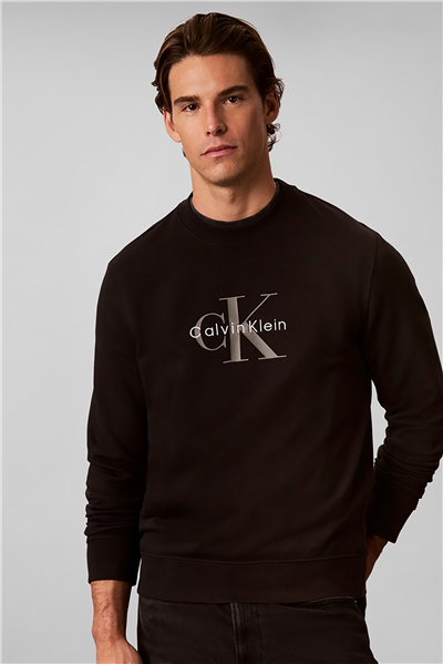 Calvin Klein Cl Ls 350Terry Mnlg Cn Swtshrt Erkek Bisiklet Yaka Sweatshirt Siyah