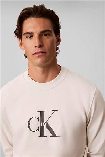 Calvin Klein Cl Ls 350Terry Mnlg Cn Swtshrt Erkek Bisiklet Yaka Sweatshirt Beyaz