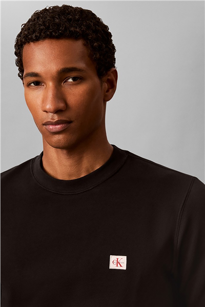 Calvin Klein Cl Ls 350Trry Wvn Lbl Cn Swtshrt Erkek Bisiklet Yaka Sweatshirt Siyah