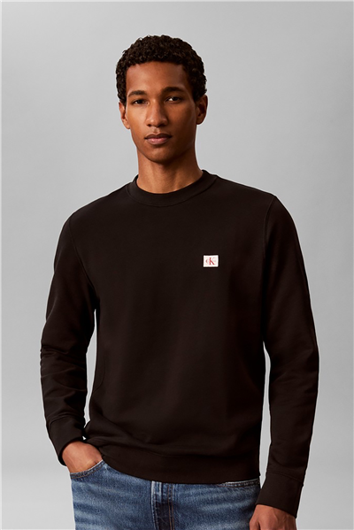 Calvin Klein Cl Ls 350Trry Wvn Lbl Cn Swtshrt Erkek Bisiklet Yaka Sweatshirt Siyah