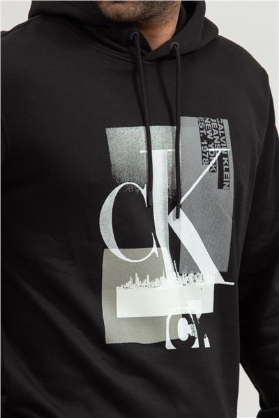 Calvin Klein Connected Erkek Kapüşonlu Sweatshirt Siyah