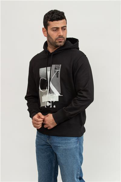 Calvin Klein Connected Erkek Kapüşonlu Sweatshirt Siyah
