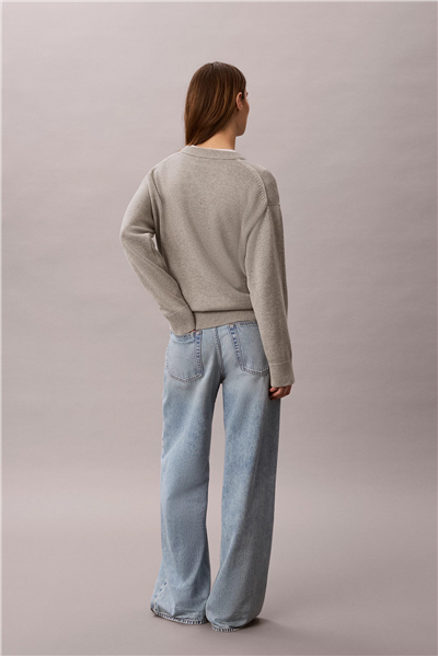 Calvin Klein Contrast Logo Ls Sweater Kadın Triko Gri