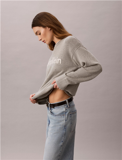 Calvin Klein Contrast Logo Ls Sweater Kadın Triko Gri