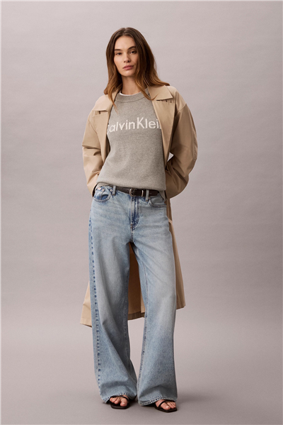 Calvin Klein Contrast Logo Ls Sweater Kadın Triko Gri