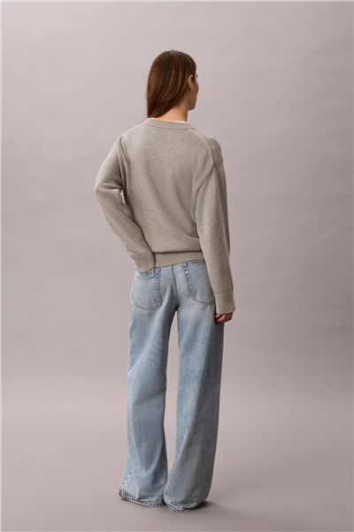 Calvin Klein Contrast Logo Ls Sweater Kadın Triko Gri